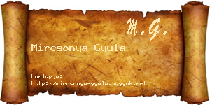 Mircsonya Gyula névjegykártya